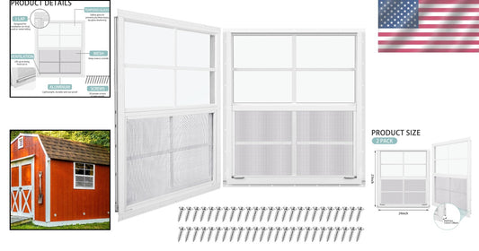 Versatile 24'' x 27'' Flush Mount Shed Windows with Easy Install Screws - 2 Pack