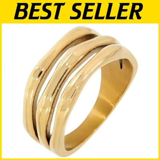 Luxury Waterproof Gold Ring for Women - Everyday Stackable & Sweatproof, Size 6