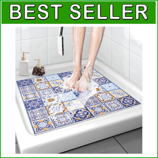 36x36 Non-Slip Shower Mat with Drainage Holes - Luxurious Moroccan Tile Design