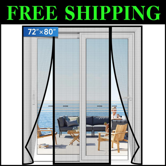 Tear-Resistant PET Magnetic Screen Door - Strong Magnet Closure, 72''x80''