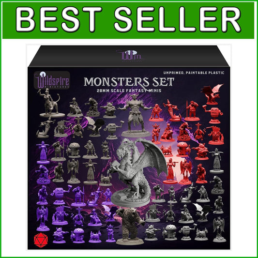Bulk DND Miniatures - 68 Paintable 28mm-32mm Fantasy Figures for RPG Gameplay
