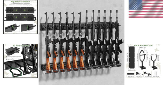 Durable Steel Wall-Mounted Gun Rack - Adjustable Display for Shotguns & Rifles