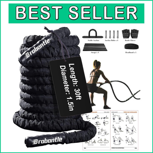 Adjustable Thickness Battle Ropes - 30ft Heavy Workout Rope for Intense Training
