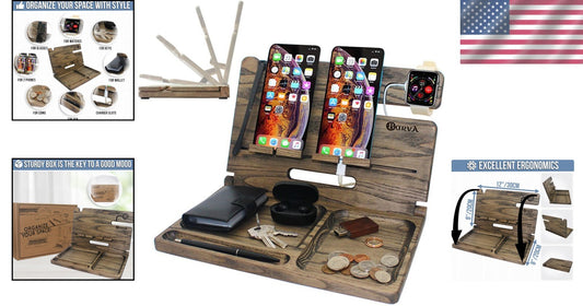 Natural Wood Phone Docking Station with Ant-Slip Pads - Ideal for Men and Gifts