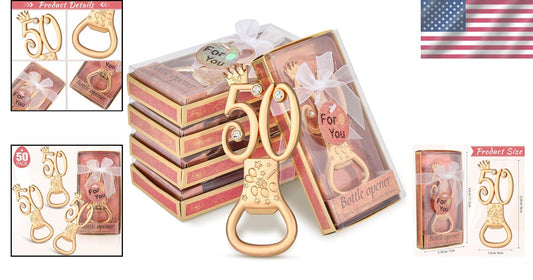 Elegant 50th Anniversary Bottle Openers - Rose Gold with Rhinestones, 50 Pcs Set