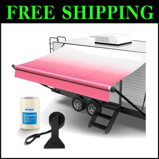 17' Durable Vinyl RV Awning with Easy Install Pull Strap - Pink Fade Design