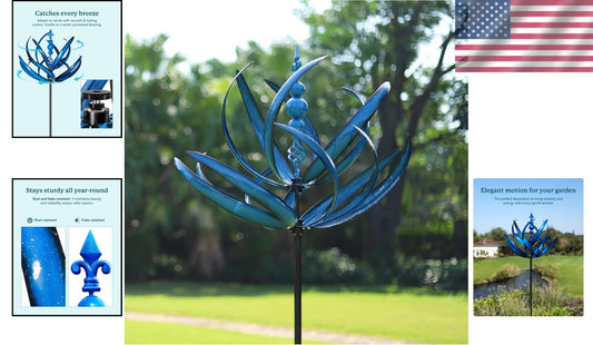 91" Extra Large Metal Wind Spinner with Lotus Design for Vibrant Garden Art