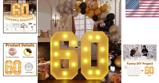 DIY Assemble Light Up 3FT Number 60 for Unforgettable Parties and Anniversaries