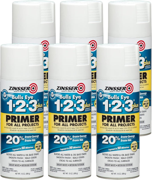 Professional Grade White Primer - 6 Pack, 13 oz Can, Perfect for All Surfaces