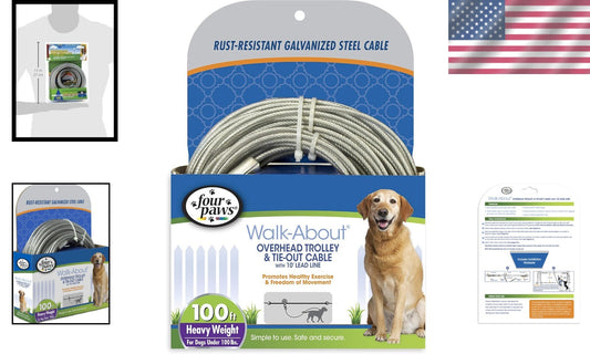 Heavy Duty 100 Feet Dog Run Cable - Outdoor Trolley Exerciser for Large Breeds
