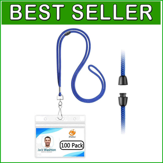 100-Pack Breakaway Safety Lanyards with Horizontal ID Badge Holders - Royal Blue