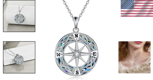 925 Sterling Silver Celtic Knot Compass Necklace - Inspirational Gift for Women