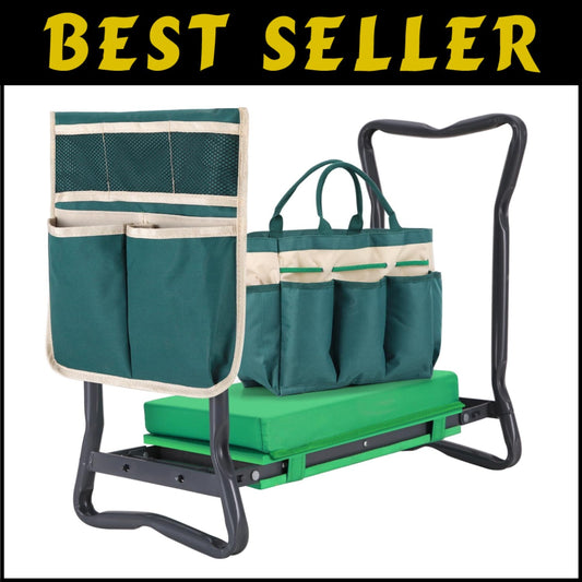Heavy-Duty Foldable Garden Seat with Knee Pad and Tool Bag - Perfect Gift