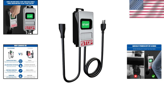 Emergency Shutoff Router Table Switch - 15A Heavy-Duty with Long Cords & Paddle