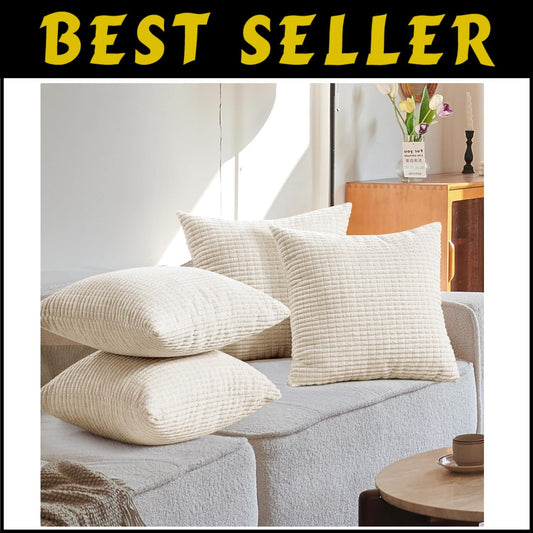 Soft & Durable 20x20 Inch Pillow Covers - Elegant Striped Corduroy for Home
