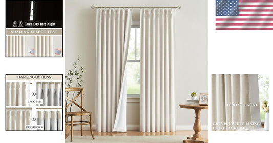Elegant Natural Blackout Drapes with Pinch Pleat Design – 102" Long, Set of 2