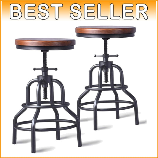 Brown Wood and Metal Counter Height Swivel Stool - Set of 2 for Rustic Charm