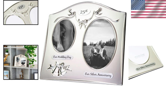 Interchangeable Mat Silver Plated Picture Frame for 25th Wedding Celebrations