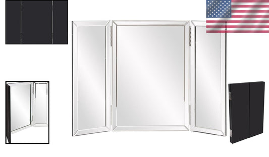 Tri-Fold Portable Vanity Mirror with Beveled Edges - Elegant Tabletop Design