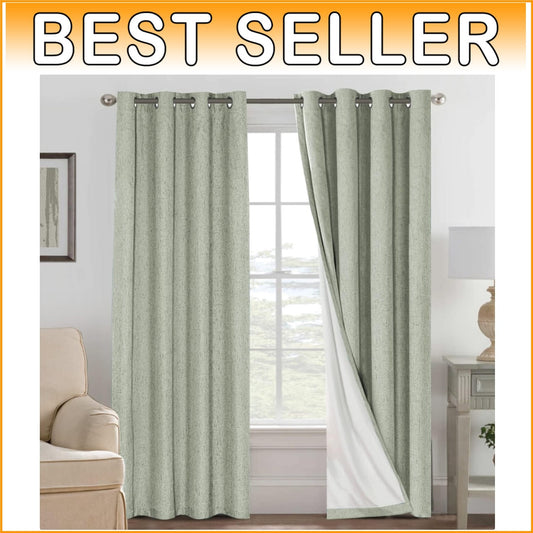 Chic Sage Green 84” Blackout Curtains - Noise Reducing Linen Look with Grommets