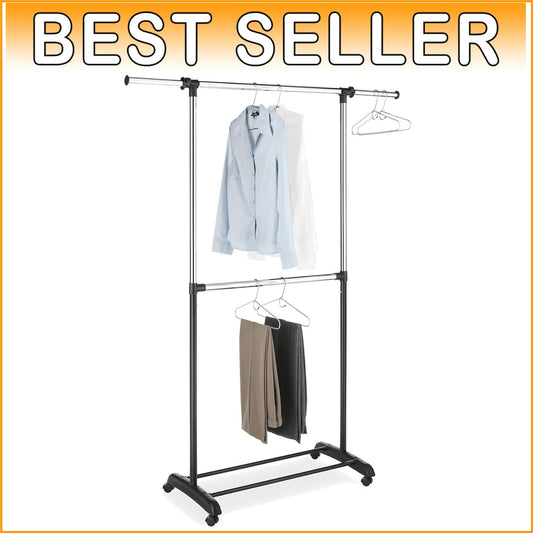 Effortless Assembly Adjustable 2-Rod Garment Rack - Fashionable Storage Solution