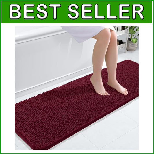 Burgundy Chenille Bath Mat 59x20 - Ultra Absorbent & Non-Slip Rubber Backing