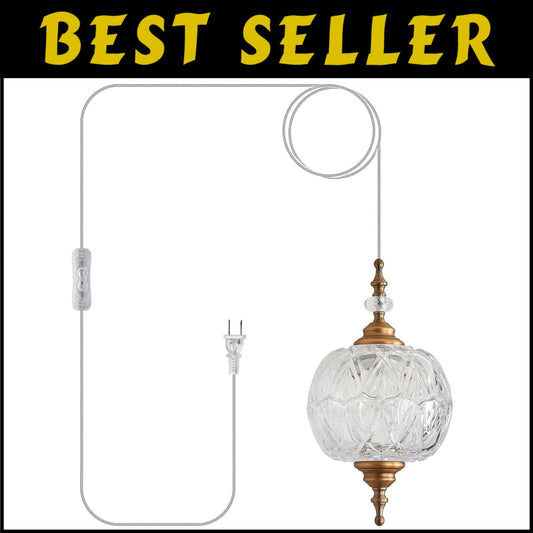 Elegant Brass Vintage Plug-in Pendant Light Fixture for Dining & Living Spaces