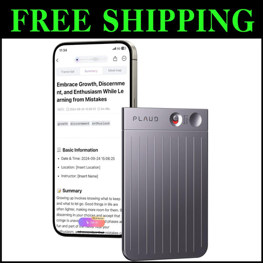 Sleek AI-Powered 64GB Voice Recorder with Transcription & Summarization Features