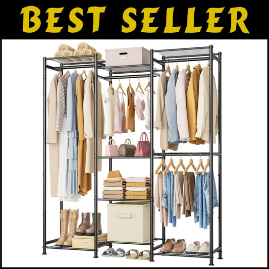 Large Portable Wardrobe with 4 Hanging Spaces & 8 Shelves - Stylish Organization