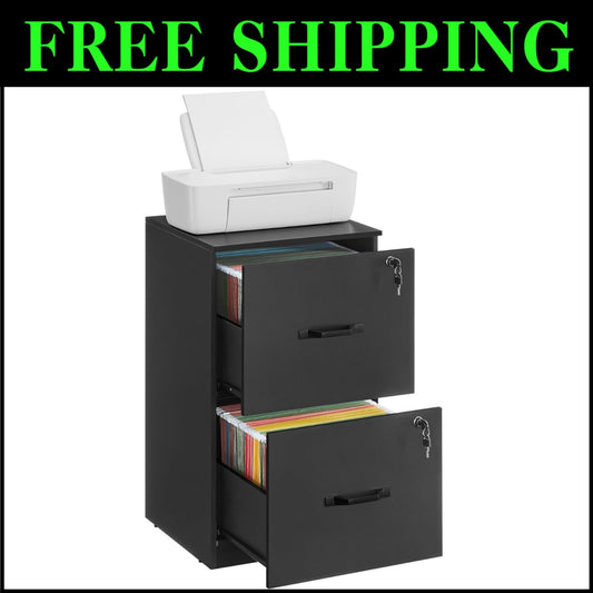 Stylish Ink Black Office Filing Cabinet with Lockable Drawers - Freestanding