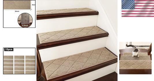Indoor Non-Slip Carpet Stair Mats 28in x 9in - 15 Piece Set for Elegant Safety