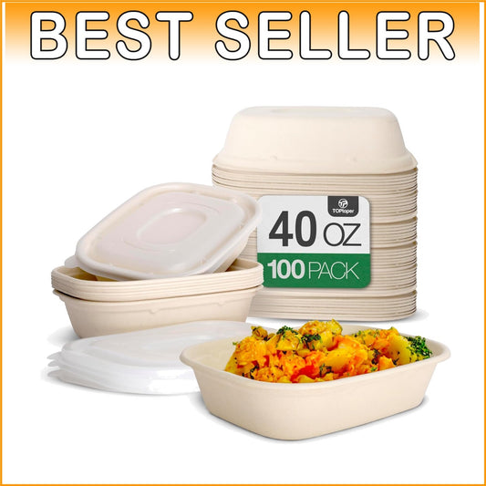 100-Pack 40 Oz Compostable Paper Bowls - Heavy Duty & Leak-Proof for Parties