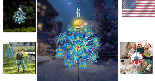 Eco-Friendly Outdoor Solar Wind Spinner with Colorful Glass Ball - 75 Inch