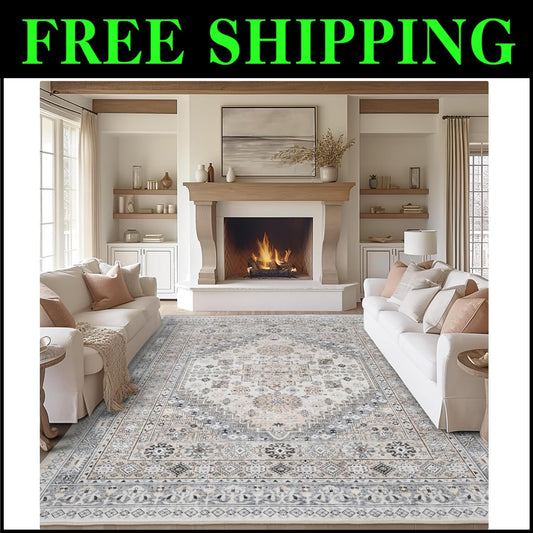 Stain Resistant 9' x 12' Area Rug: Lightweight, Non-Slip, Perfect for Families