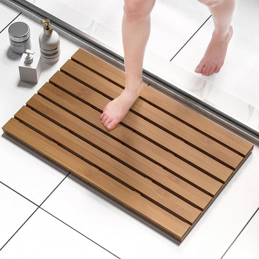 Durable Walnut Bamboo Shower Mat - Large Non-Slip Waterproof Design, 31.3 x 18.1