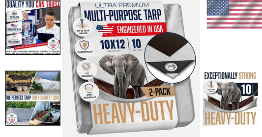 10 Mil Heavy Duty Tarp - Waterproof, Tear & Fade Resistant, 2 Pack - 10x12 Feet