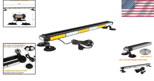 38.5" LED Strobe Light Bar - Amber/White Emergency Warning with Magnetic Mount