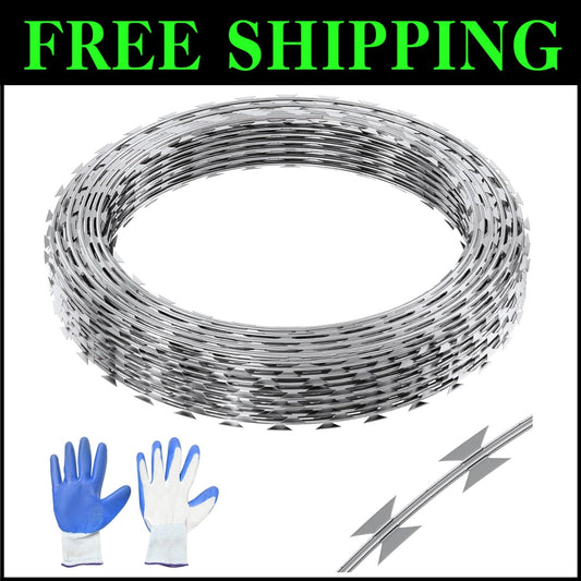 Rust-Proof 49ft Razor Wire Rolls - Sharp Blades for Effective Garden Security