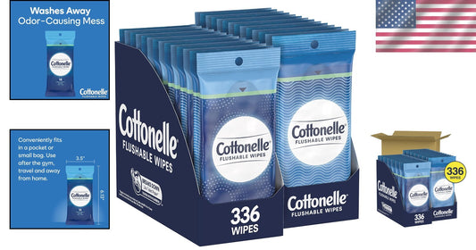Flushable Wipes - 24 Biodegradable Packs, 336 Total Wipes for Gentle Cleanliness
