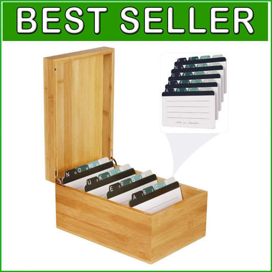 Elegant Bamboo Index Card Holder - 4x6 Inch with A-Z Dividers & Magnetic Closure