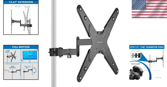 Extendable Pole Mount for TVs & Monitors 32" - 55", Fits 1.1" to 1.96" Poles