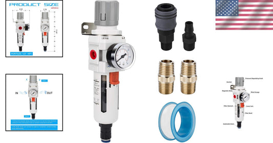 5 Micron Brass Air Filter & Regulator Combo with Auto Drain and 0-150 psi Gauge