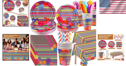 Disposable Mexican Party Tableware Set for 50 - Quick Cleanup & Festive Style