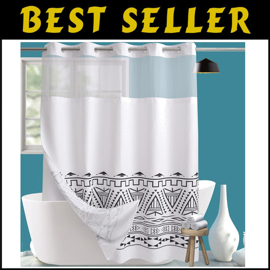 Boho Waffle Weave Shower Curtain with Snap-in Liner - Waterproof & Stylish 71x84