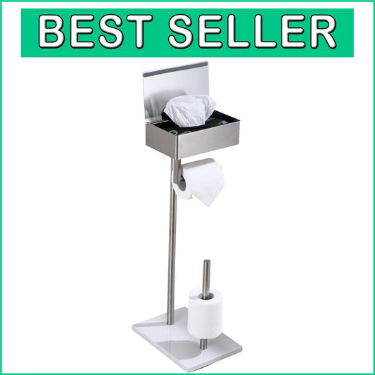 Elegant Brushed Nickel Toilet Paper Holder with Shelf - Free Standing Design