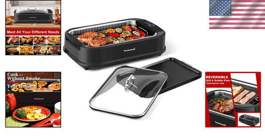 Large Surface Smokeless Grill with Tempered Glass Lid – Cook Delicious Meals