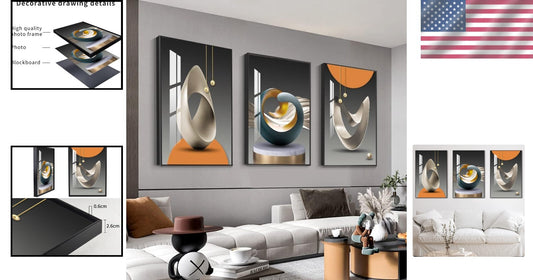 Elegant 3-Piece Abstract Wall Art in Blue and Yellow - Easy-Hang Design