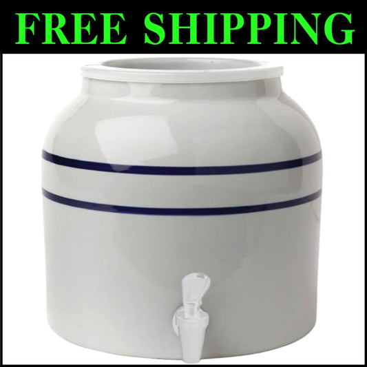 Portable 2.5 Gal Porcelain Blue Stripe Water Dispenser for Outdoor Adventures