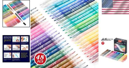 Permanent & Waterproof Acrylic Paint Pens Set - 48 Rich Colors for All Surfaces