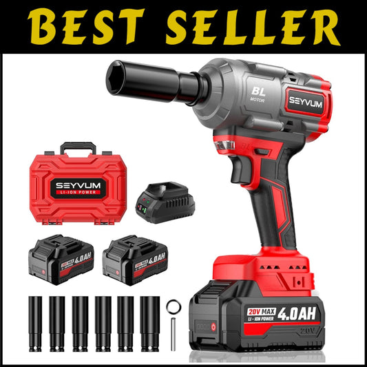 2 x 4.0Ah Battery Cordless Impact Wrench - 1/2” 800N.m Torque and Fast Charger